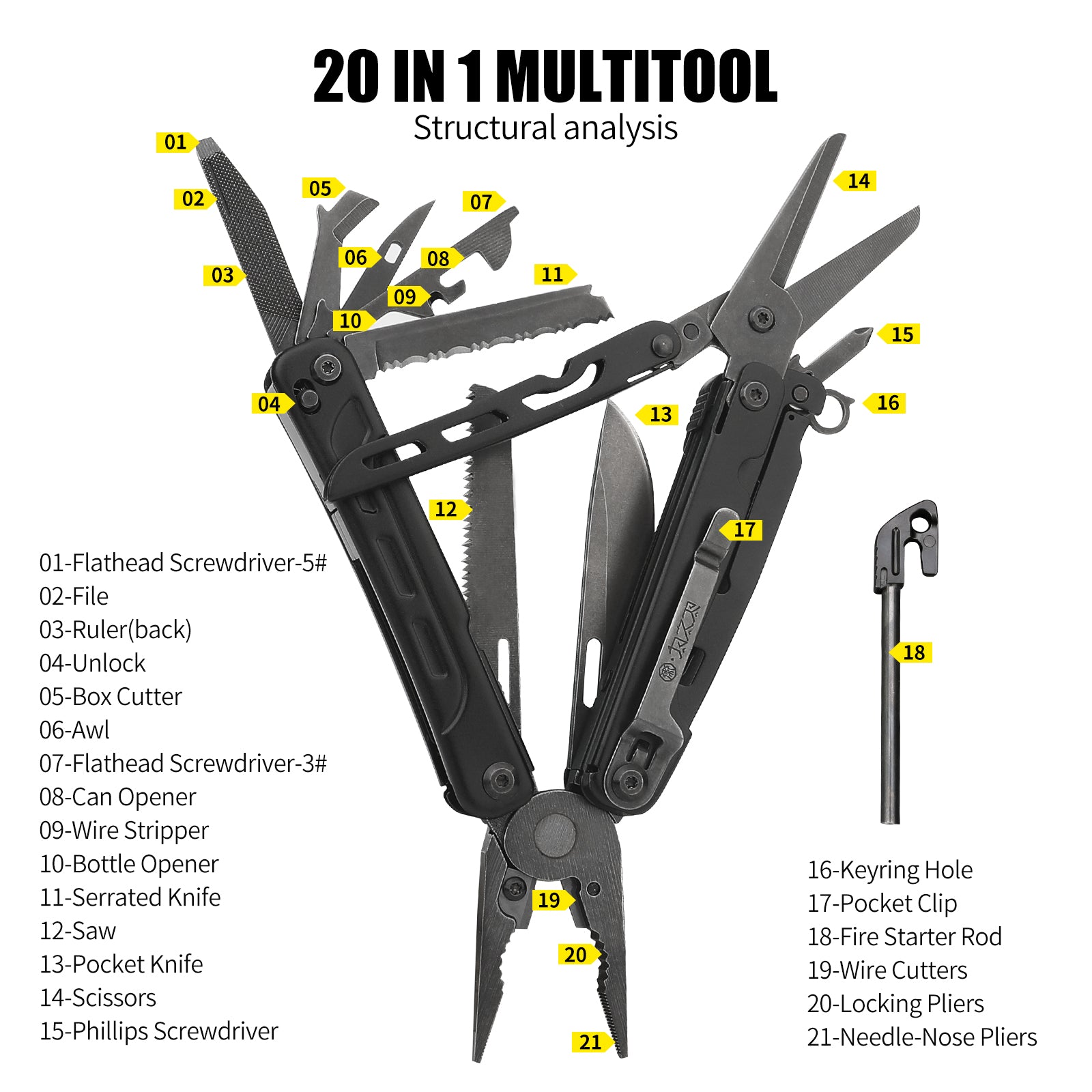 MT-11 20-in-1 D2 Multitool – Black Stonewashed Finish | XHANDLE