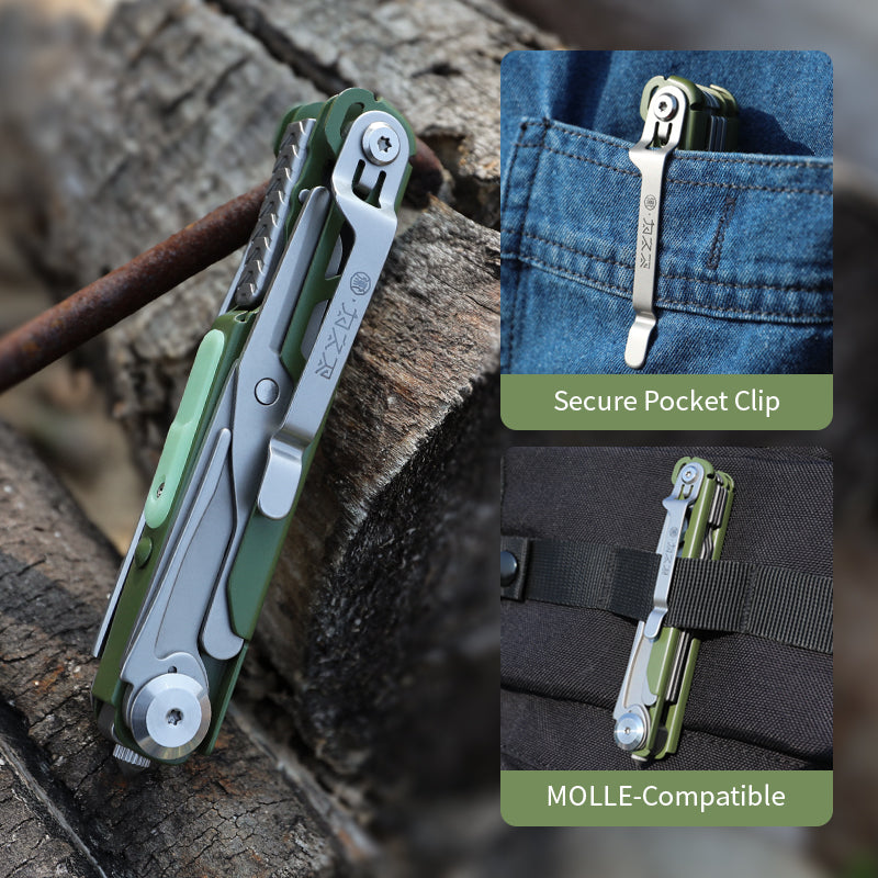 XHANDLE MT-18 10-in-1 Tactical Multitool - D2 Steel, Green Coating
