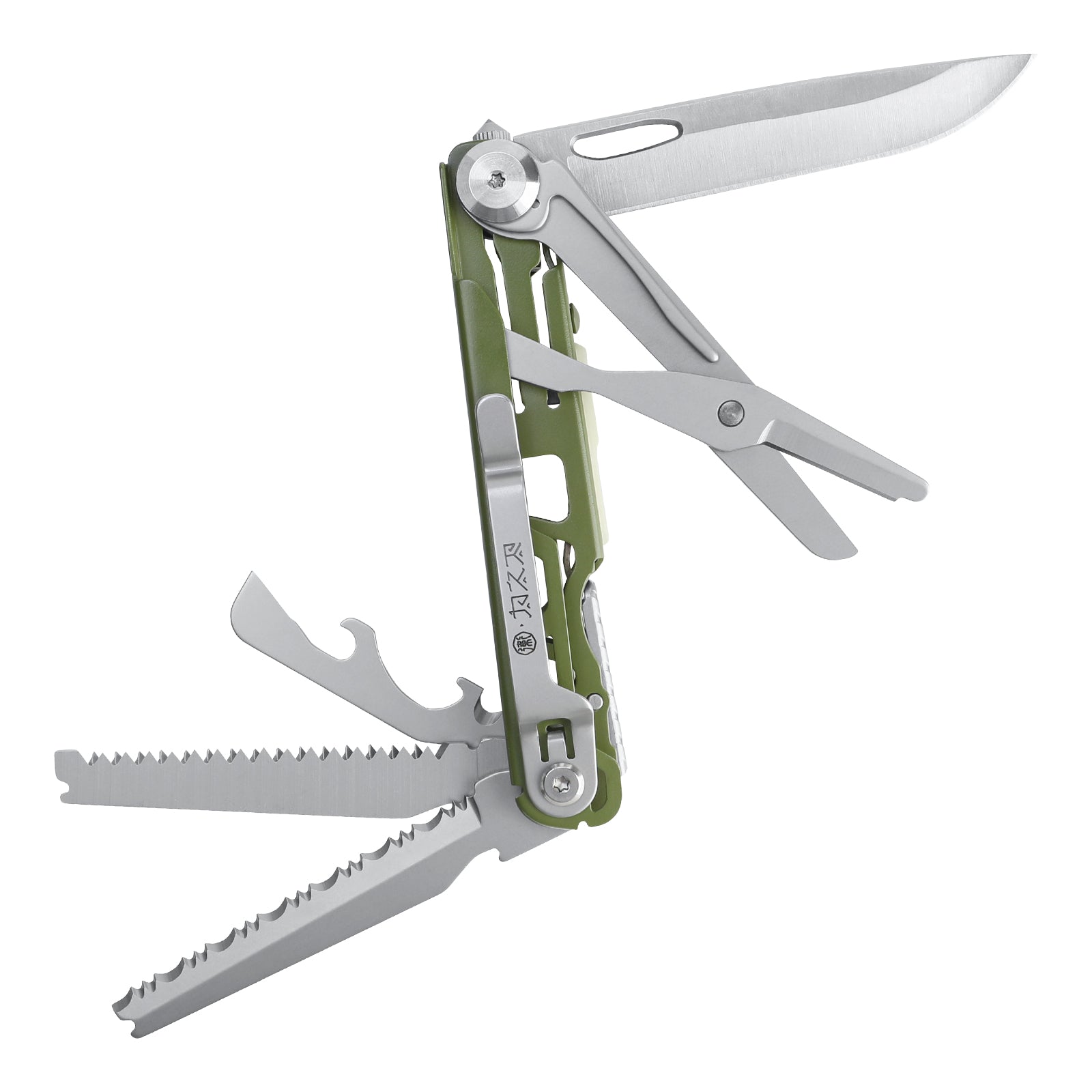 XHANDLE MT-18 10-in-1 Tactical Multitool - D2 Steel, Green Coating