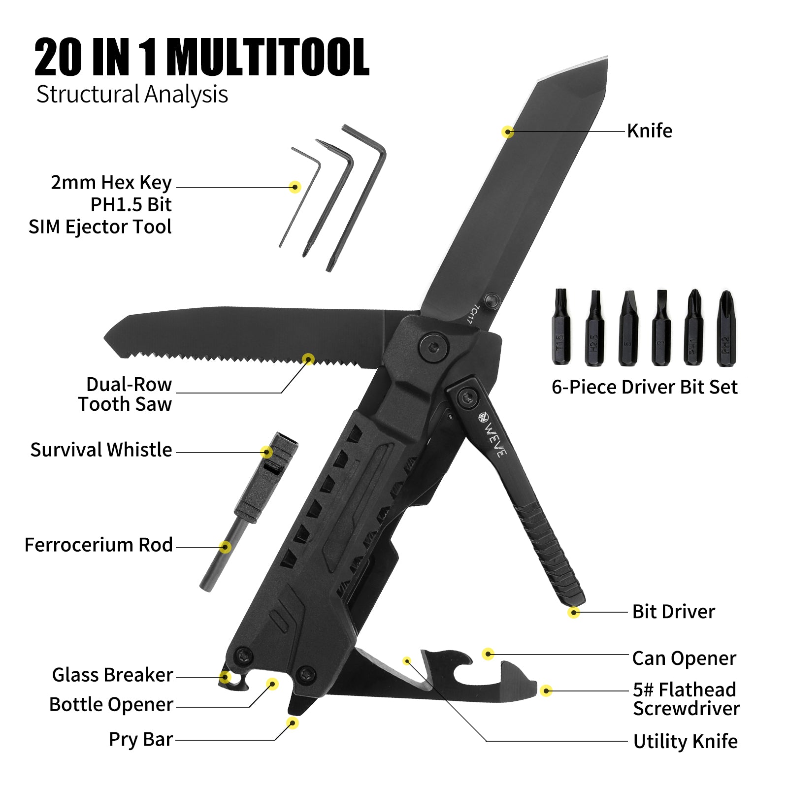 XHandle MT-35 EDC Multitool with 6-Piece Bit Set - 7Cr17 Blade