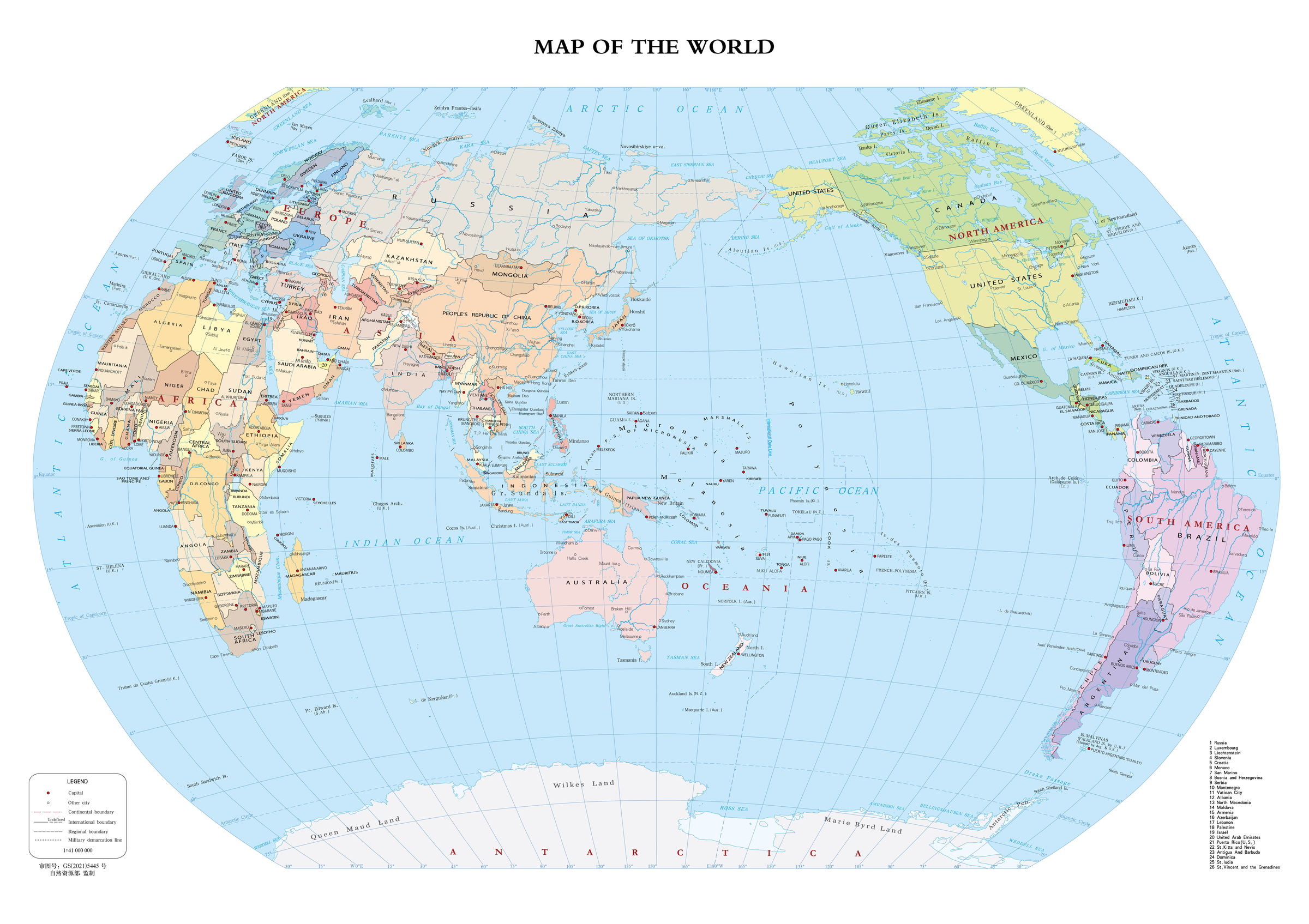 Standard world map used as the shipping base map, with China and the U.S. West as origin nodes and six route lines. 审图号 GS(2021)5445号
